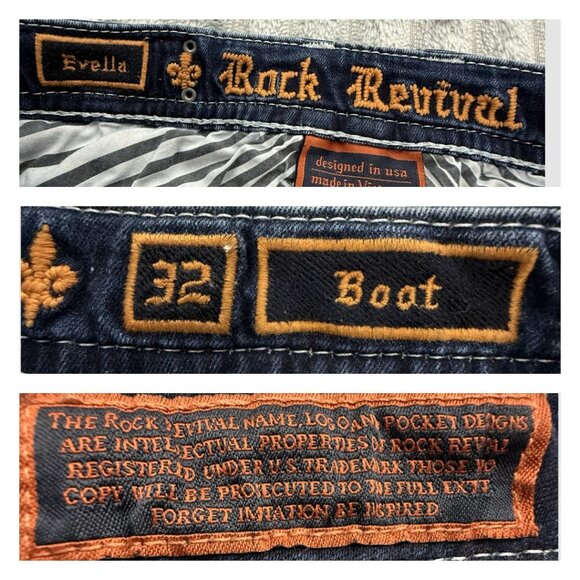 Rock Revival Evella Boot Jean Womens 32 Blue Boho Embroidered Fleur-de-Lis Denim - Picture 4 of 16